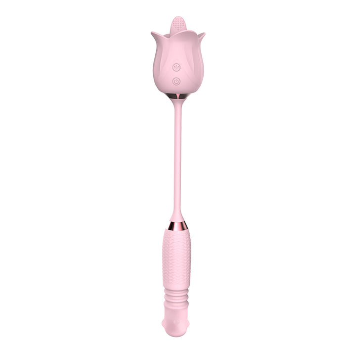 3-in-1 Blooming Rose Toy Rotating Pearls Telescopic Tongue-licking Vibrator