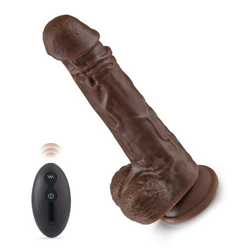 Dopamine-9.05 Inch Realistic 8 Thrusting Vibrating Heating Black Dildo with Remote Control