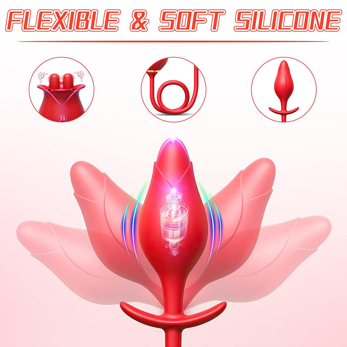 Dopamine 3 In 1 Rose Tongue Licking Vibrator With Clitoral Nipple Stimulating Egg