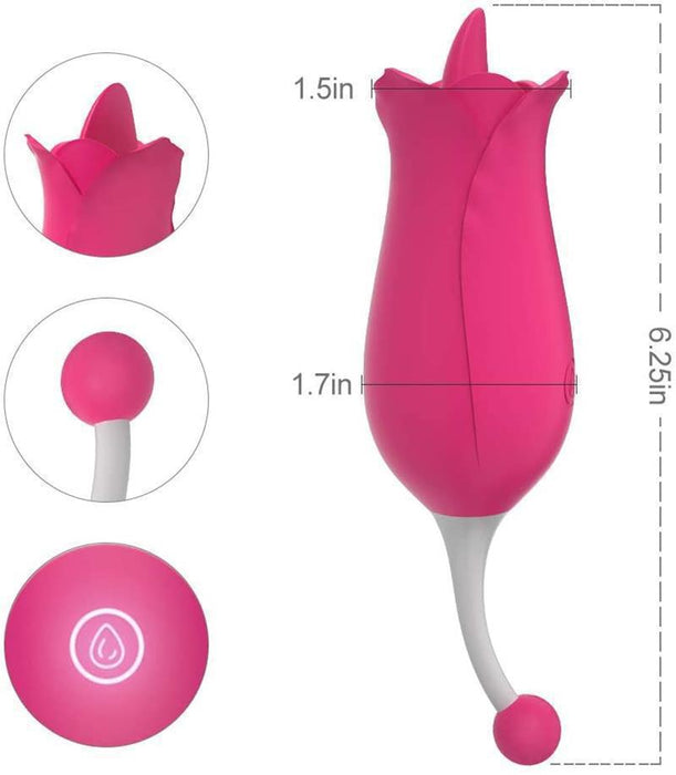 2 in 1 Licking & High-Frequency G-Spot Rose Clitoral Vibrator  Clitoris Tongue Stimulator Vaginal Breast Nipple Massager for Quick Orgasm