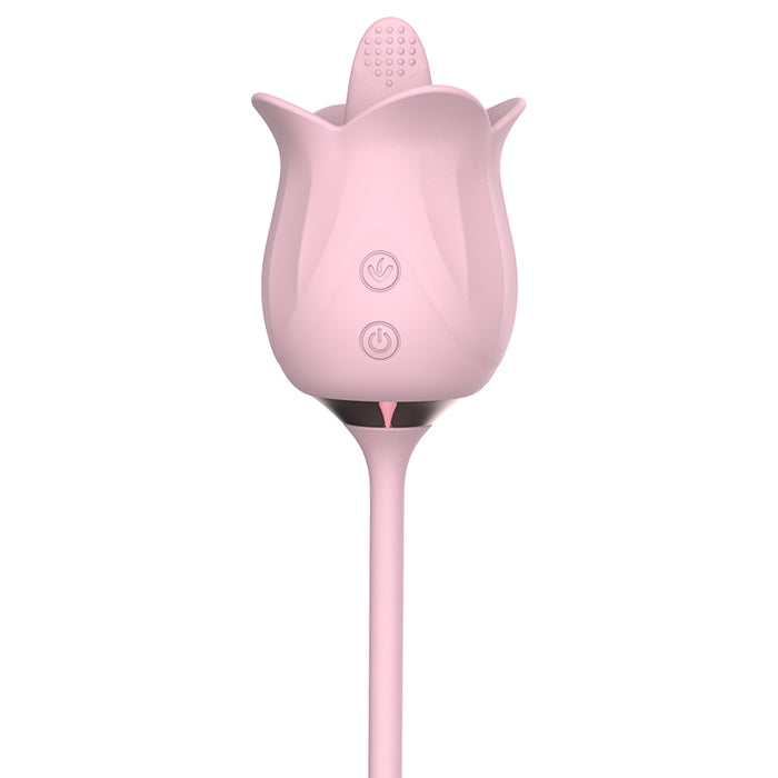 3-in-1 Blooming Rose Toy Rotating Pearls Telescopic Tongue-licking Vibrator