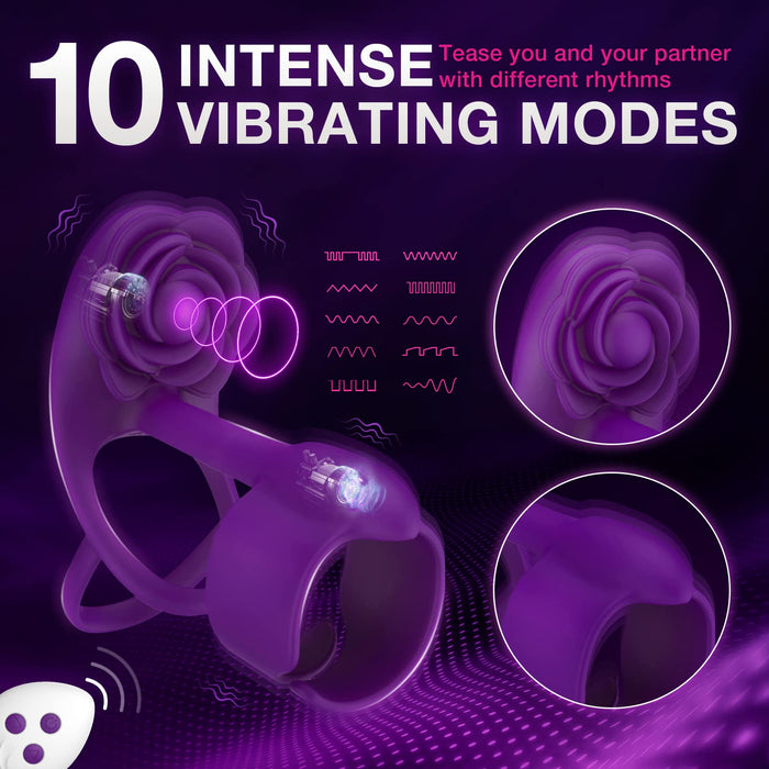 3 in 1 Vibrating Rose Penis Ring with 10 Vibration | DOPAMINE