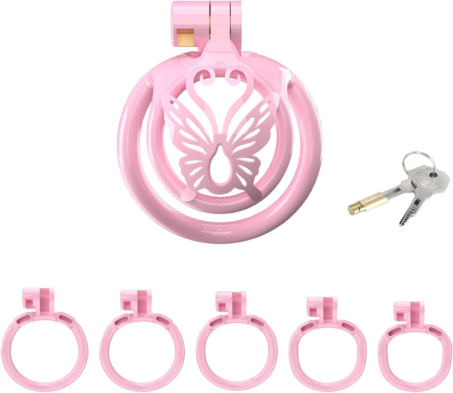 Butterfly Sissy Chastity Cage with 5 Rings