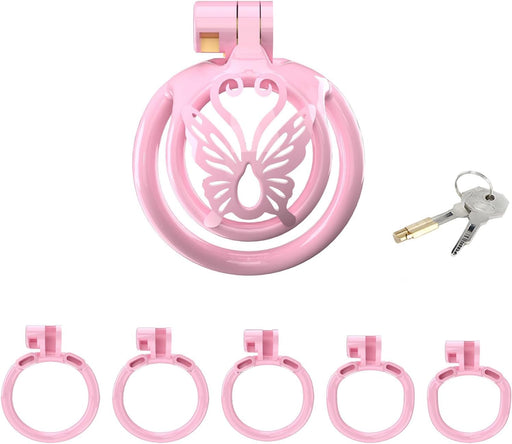 Butterfly Sissy Chastity Cage with 5 Rings