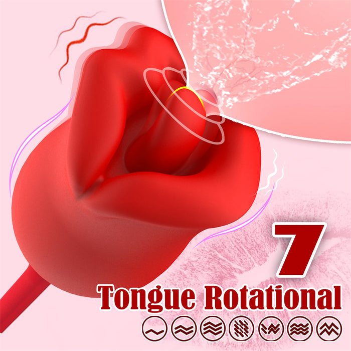 Rose Rotating Tongue G Spot Vibrator With 7 Tongue Licking Thrusting Modes