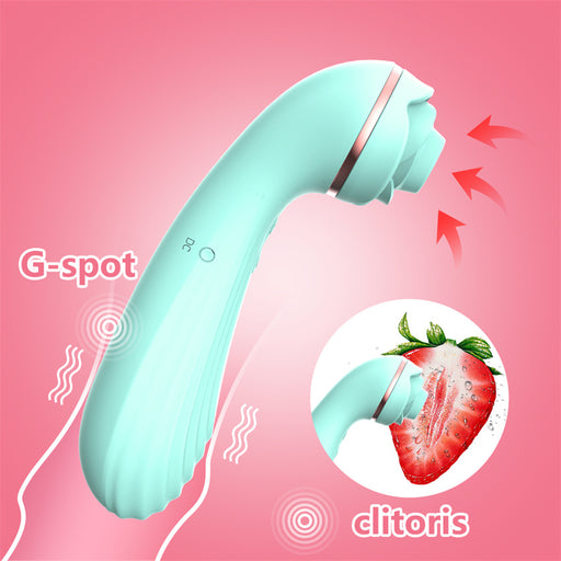 2-in-1 cyan rose Sucking And Vibrating Stick