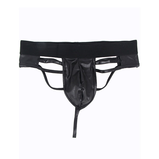 Man Faux Leather Strappy Thong Panties Underwear