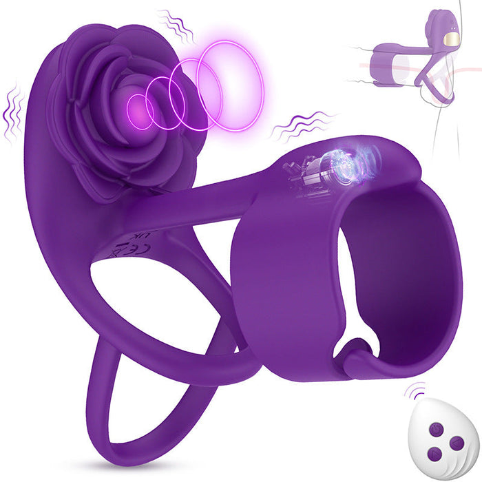 3 in 1 Vibrating Rose Penis Ring with 10 Vibration | DOPAMINE