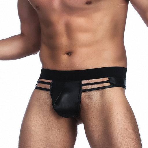 Man Faux Leather Strappy Thong Panties Underwear