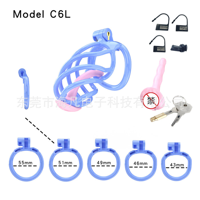 Rotating Hollow Male Chastity Cage with 4 Rings & Urethral Plug