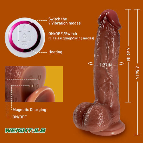 Dopamine-9 Vibrating 3 Telescoping Swing Realistic Dildo Vibrator 8.86 Inch