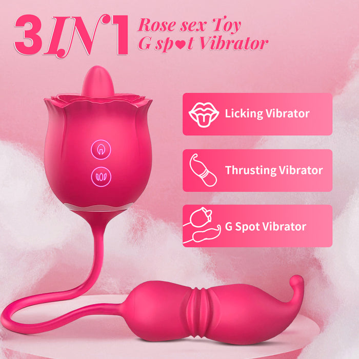 3 In 1 Rose Toy Clit Licking Toy Dildo Tongue G Spot Clitoral Nipple Vibrator Adult Toy