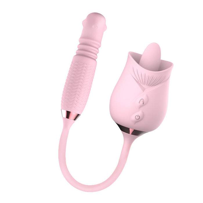 3-in-1 Rose Toy Rotating Pearls Telescopic Tongue-licking Vibrator