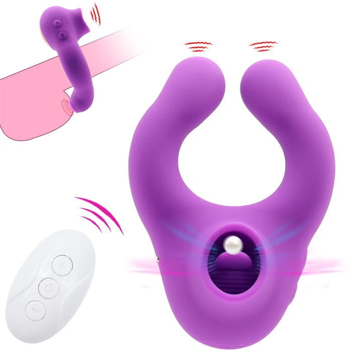 Masturbator Vibrator Penis Ring Mouth Licking Clitoral Stimulator