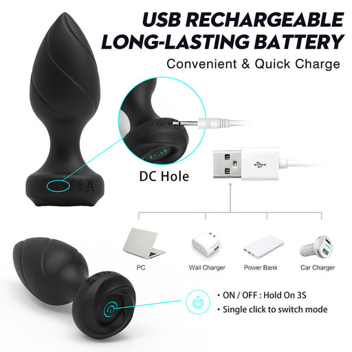 10 Vibrating Mode Butt Plug USB Rechargeable