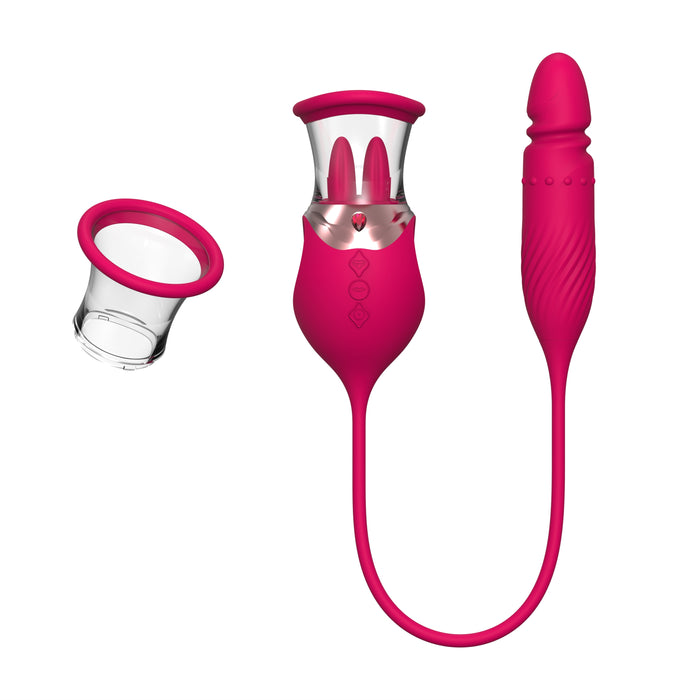 Rose Sex Toy 4 In1 Tongue Licking Thrusting G Spot Vibrator Clitoral Nipple Sucker Pump Stimulator