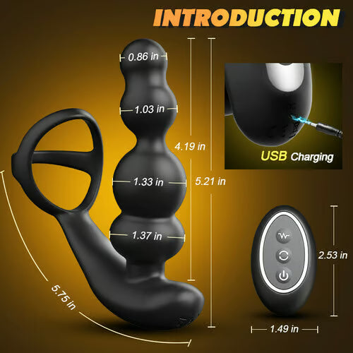 Anal Beads 360° Rotating Head Prostate Massager with Upgraded Cock Ring