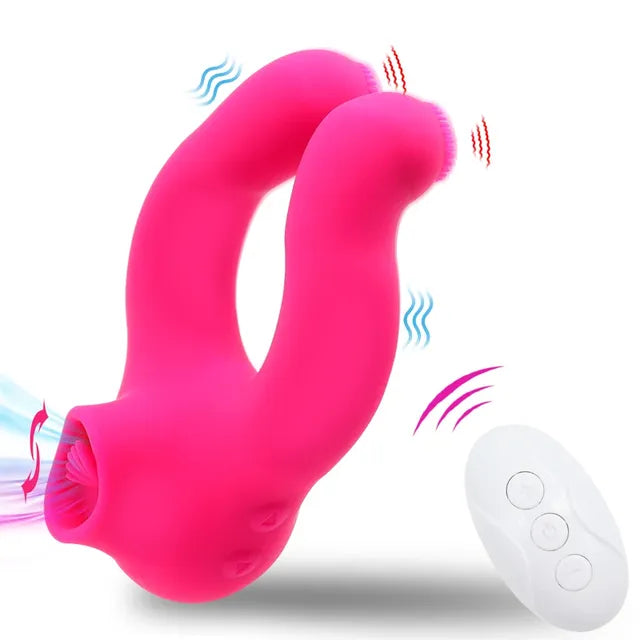 Masturbator Vibrator Penis Ring Mouth Licking Clitoral Stimulator