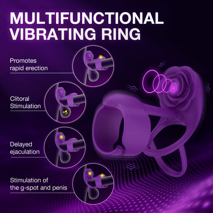 3 in 1 Vibrating Rose Penis Ring with 10 Vibration | DOPAMINE