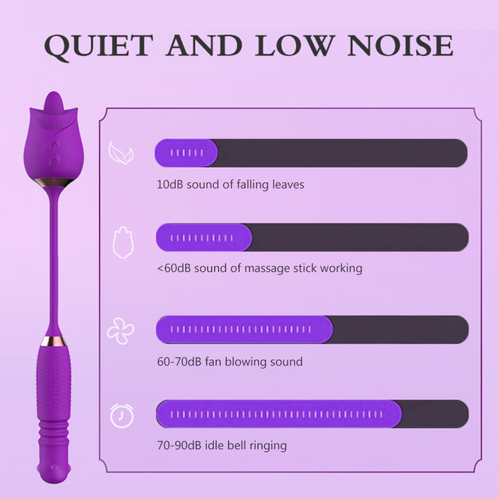 3-in-1 Rose Toy Rotating Pearls Telescopic Tongue-licking Vibrator