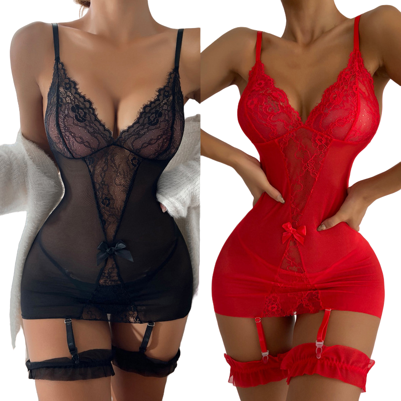 Lace V-neck suspender nightdress pajamas